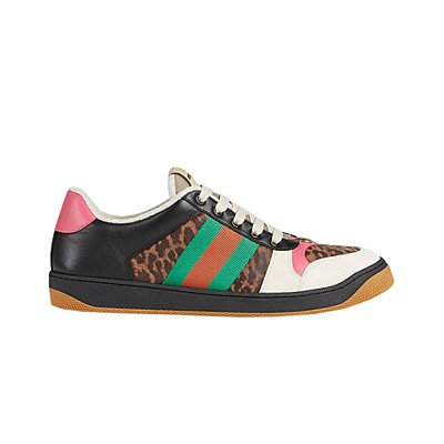 GUCCI-577684 9150 구찌 스크리너 크림 가죽 GG 라메 웹 스니커즈