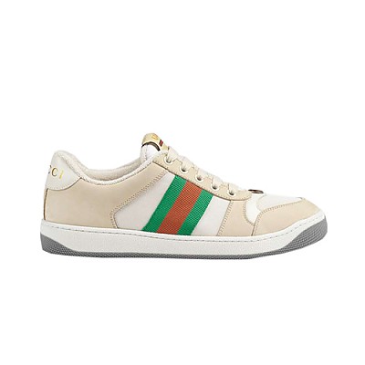 GUCCI-577684 9150 구찌 스크리너 크림 가죽 GG 라메 웹 스니커즈