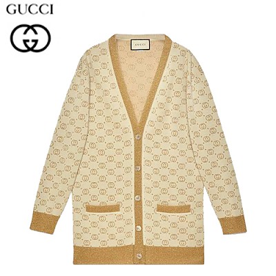 GUCCI-605910 8007 구찌 크림/골드 인터로킹 G 라메 울 가디건