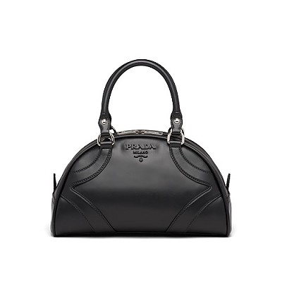 [스페셜오더]PRADA-1BB070 프라다 코냑/화이트 레터링 로고 숄더 볼링백