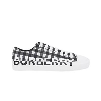 BURBERRY-80182751 버버리 블랙 빈티지 체크 로고 프린트 개버딘 스니커즈