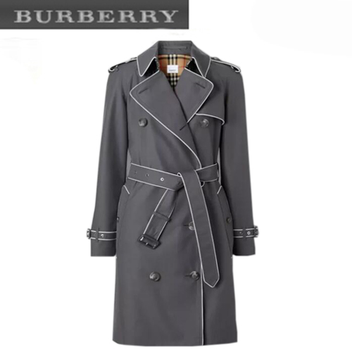 BURBERRY-80295831 버버리 그레이 파이핑 개버딘 트렌치코트