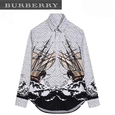 BURBERRY-08276 버버리 화이트 TB 프린트 장식 셔츠 남성용