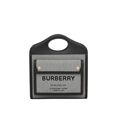 [스페셜오더]BURBERRY-80280581 버버리 탠/화이트 미니 로고 그래픽 캔버스 레더 포켓 백