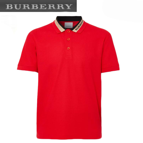 BURBERRY-80386011 버버리 브라이트 레드 로고 디테일 코튼 피케 폴로셔츠