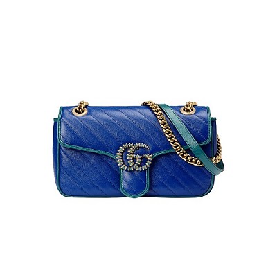 [스페셜오더]GUCCI-443497 4340 구찌 GG 마몽 블루 가죽 스몰 숄더백