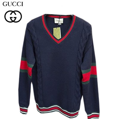 GUCCI-08295 구찌 화이트 니트 Web 스트라이프 장식 V 넥 스웨터 남여공용