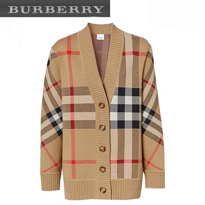 BURBERRY-80391521 버버리 베이지 체크 테크니컬 울 자카드 스웨터 남여공용