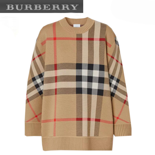 BURBERRY-80391521 버버리 베이지 체크 테크니컬 울 자카드 스웨터 남여공용