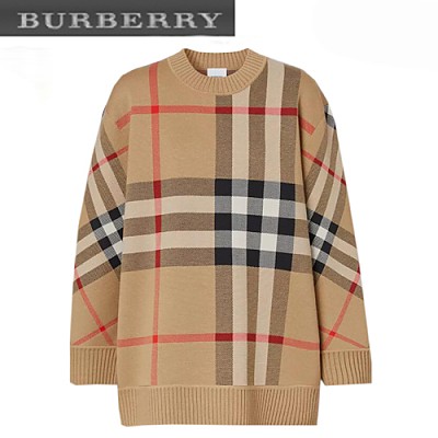 BURBERRY-80391531 버버리 베이지 체크 테크니컬 울 자카드 카디건 남여공용