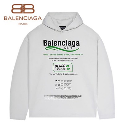 BALENCIAGA-08259 발렌시아가 화이트 프린트 장식 후드 티셔츠 남여공용