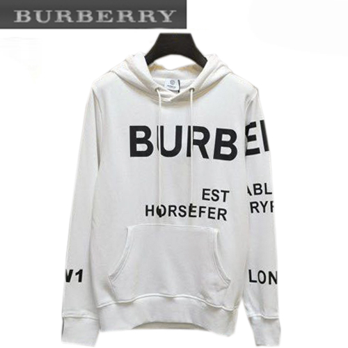 BURBERRY-11029 버버리 화이트 프린트 장식 후드 티셔츠 남성용