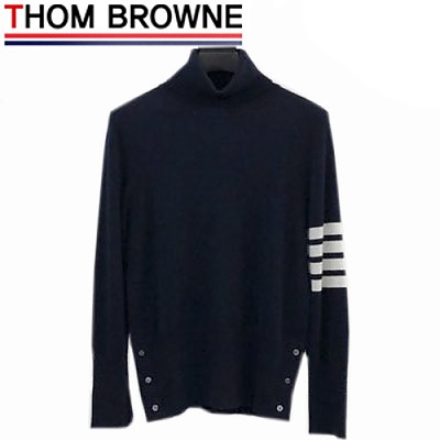 THOM BROWNE-12099 톰 브라운 다크 그레이 캐시미어 목폴라 티셔츠 남여공용