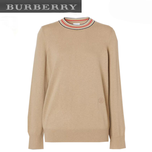 BURBERRY-80484291 버버리 베이지 스트라이프 디테일 캐시미어 스웨터