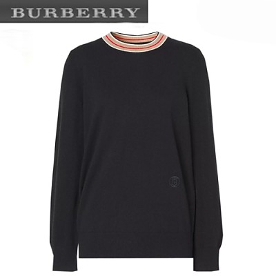 BURBERRY-80484291 버버리 베이지 스트라이프 디테일 캐시미어 스웨터