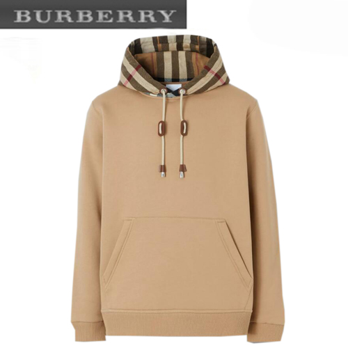 BURBERRY-80450061 버버리 카멜 체크 후드 코튼 블렌드 후디