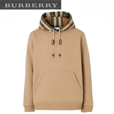 BURBERRY-80450061 버버리 카멜 체크 후드 코튼 블렌드 후디