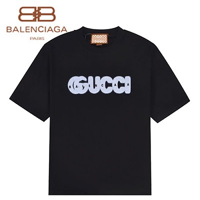 GUCC*-022814 구찌 화이트 구찌 X 발렌시아가 콜라보 GUCCI 프린트 장식 티셔츠 남여공용