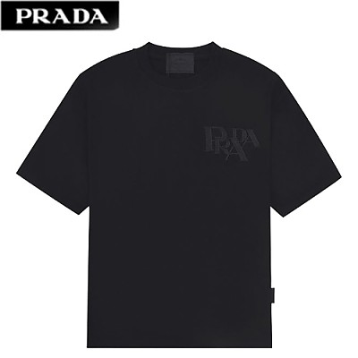 PRAD*-030810 프라다 블랙 PRADA 아플리케 장식 티셔츠 남여공용