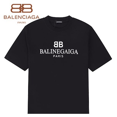 BALENCIA**-03069 발렌시아가 화이트 프린트 장식 티셔츠 남여공용