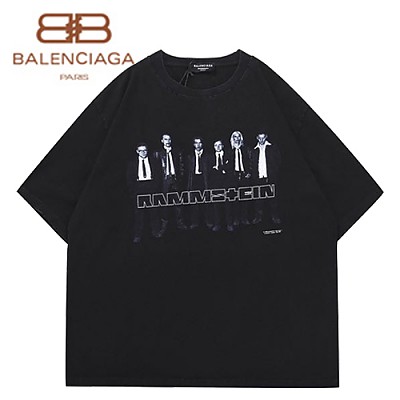 BALENCIA**-04055 발렌시아가 블랙 람슈타인 프린트 장식 티셔츠 남여공용