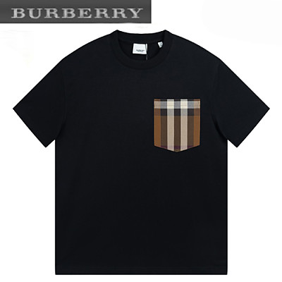 BURBERRY-04198 버버리 블랙 체크 무늬 디테일 티셔츠 남성용