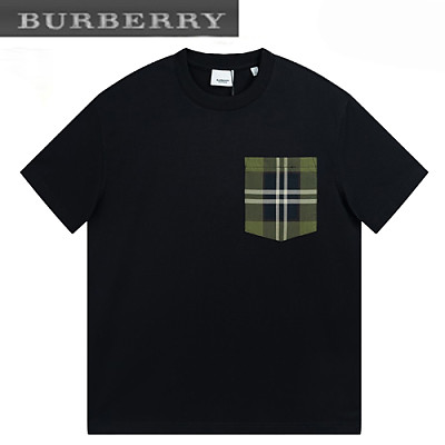 BURBERRY-04199 버버리 화이트 체크 무늬 디테일 티셔츠 남성용