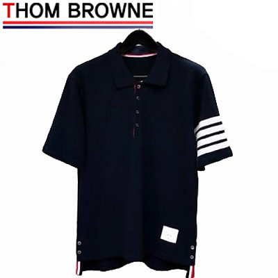 THOM BROWNE-05051 톰 브라운 블랙 스트라이프 장식 폴로 티셔츠 남성용