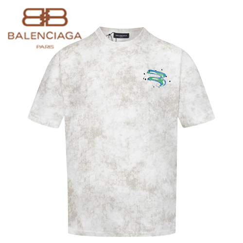 BALENCIAGA-05081 발렌시아가 화이트 프린트 장식 빈티지 티셔츠 남성용