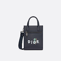 DIOR-디올 블랙 Oblique North-South 사파리 토트백 21cm