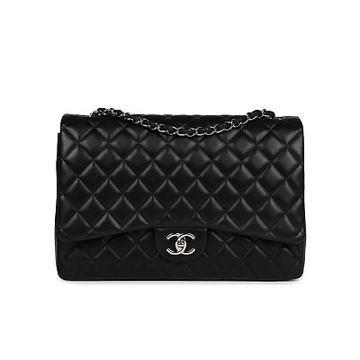 CHANEL-A58601 샤넬 클래식 블랙 실버 램스킨 맥시 더블 플랩 백 33cm