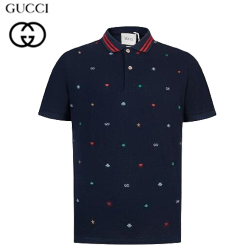 GUCCI-06015 구찌 네이비 아플리케 장식 폴로 티셔츠 남성용