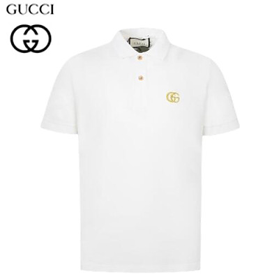 GUCCI-06018 구찌 화이트 GG 아플리케 장식 폴로 티셔츠 남성용