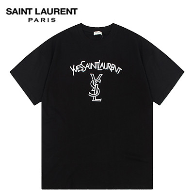 SAINT LAURENT-06132 생 로랑 화이트 로고 아플리케 장식 티셔츠 남여공용