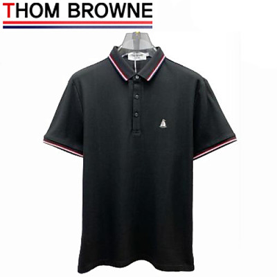 THOM BROWNE-07233 톰 브라운 화이트 스트라이프 장식 폴로 티셔츠 남성용