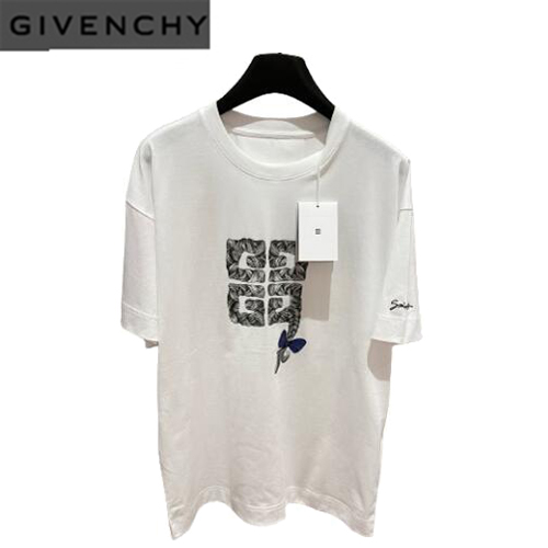 GIVENCHY-07301 지방시 화이트 4G 프린트 장식 티셔츠 남여공용