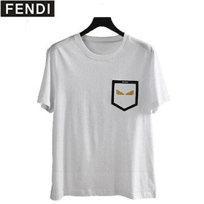 FENDI-08072 펜디 화이트 백 버그 아이 장식 티셔츠 남성용