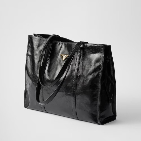 PRADA-1BG460 프라다페이크 블랙 광택가죽 라지 토트백 39cm