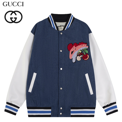 GUCCI-08211 구찌 화이트/블루 아플리케 장식 베이스볼 재킷 남여공용