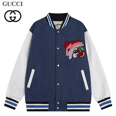 GUCCI-08211 구찌 화이트/블루 아플리케 장식 베이스볼 재킷 남여공용