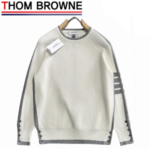 THOM BROWNE-112011 톰 브라운 화이트 스트라이프 장식 스웨터 남성용