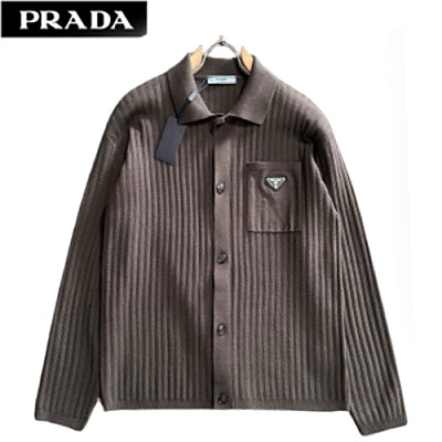 PRADA-02199 프라다 블랙 니트 코튼 트라이앵글 로고 셔츠 남성용