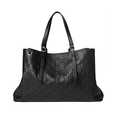 GUCCI-815213 1000 구찌 블랙 GG 엠블럼 가죽 라지 토트백