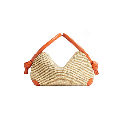 BOTTEGA VENETA-829212 보테가 베네타 오렌지 라피아 탑 핸들 루프 백
