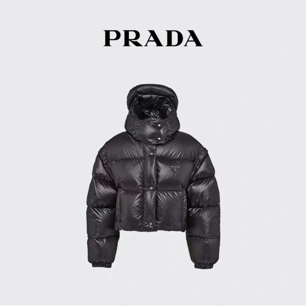 PRADA-112400 프라다 2025 가을/겨울 신상 여성용 후드 퀼팅 패딩 점퍼 블랙 여성용