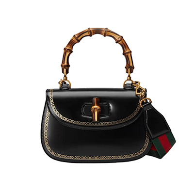 [스페셜오더]GUCCI-495880 8915 구찌 블랙가죽 밤부 클래식 프레임 프린트 탑 핸들백