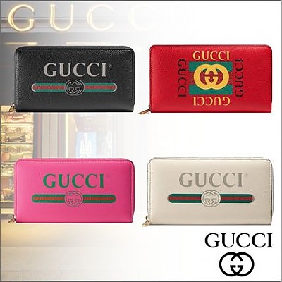 [스페셜오더]GUCCI-496317 8163 구찌 프린트 로고 블랙 지퍼 어라운드 장지갑