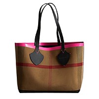 [스페셜오더]BURBERRY-40495851 버버리 스몰 헤이마켓 체크 가죽 리버시블 토트 라이트 엘더베리