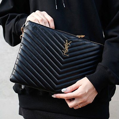 [스페셜오더]SAINT LAURENT-413444 생 로랑 블랙 금장 모노그램 마틀라세 미디엄 클러치 30cm