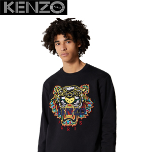 KENZO-F865SW 겐조 블랙 코튼 드레곤 타이거 자수 네이비 로고 스웨트셔츠